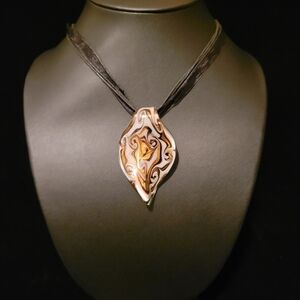 Vintage Dichroic Art Glass Leaf Pendant Necklace